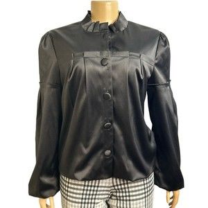 Apostrophe Jacket Black Satin Balloon Sleeves Size Large